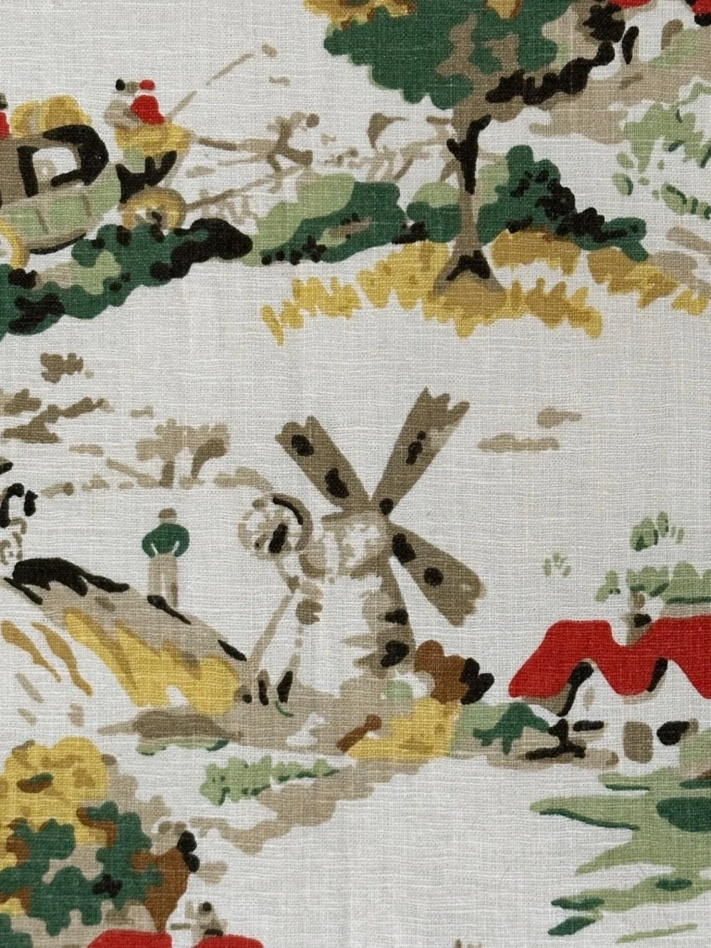 Set Of 6 Pottery Barn Farmington Scenic Placemats Toile Country Village Cotton